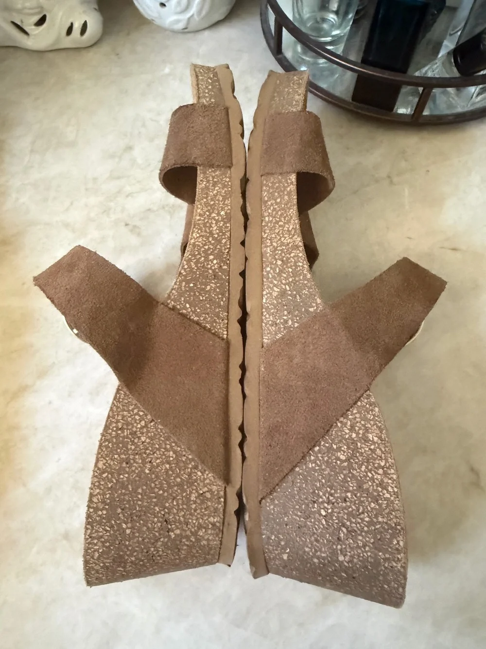 yokono brown suede wedge sandals Sz 9